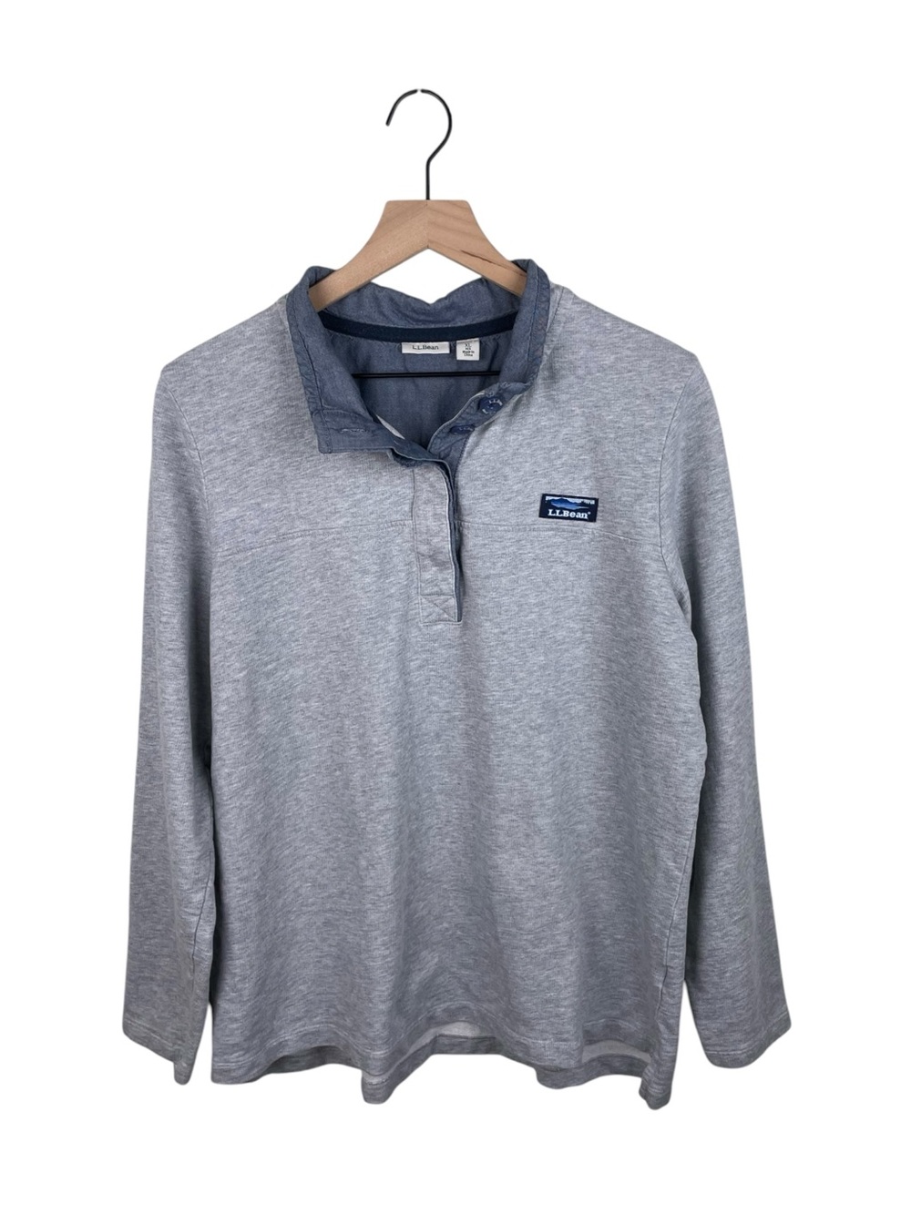 L.L. Bean Women's Soft Cotton Rugby Shirt Size XL Heather Grey Chambray Preppy
